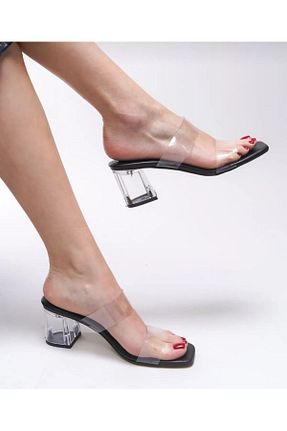 کفش پاشنه بلند کلاسیک مشکی زنانه پارچه ای MYDERİN SHOES - کد 935060387
