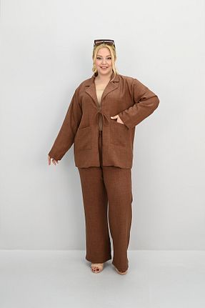 ست بالاتنه و پائین تنه سایز بزرگ قهوه ای زنانه فاق بلند Koza Butik - کد 934115121