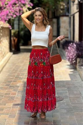 دامن قرمز زنانه طرح دار Nevin Kaya Moda - کد 934229351