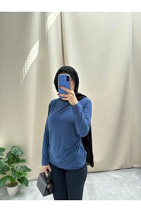 تونیک حجاب سرمه ای زنانه مخلوط پلی استر NİSUM MODA - کد 935157465