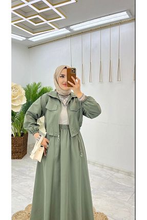ست بالاتنه و پائین تنه حجاب خاکی کراپ REMUBİ - کد 934295793