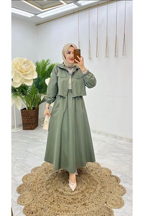 ست بالاتنه و پائین تنه حجاب خاکی کراپ REMUBİ - کد 934295793