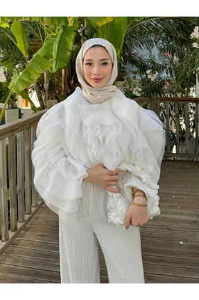بلوز حجاب سفید زنانه کراپ Butik - کد 844883271