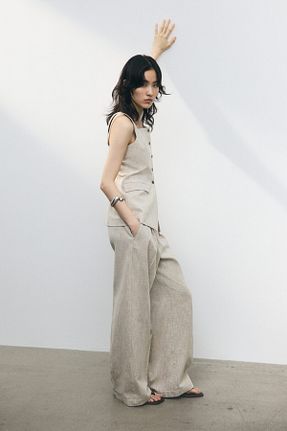شلوار بژ زنانه مخلوط کتان H&M - کد 929354482