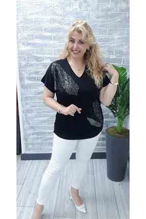 بلوز سایز بزرگ مشکی زنانه رگولار Esina - کد 934323716