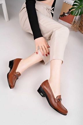 کفش لوفر قهوه ای زنانه چرم خالص Deri Diyarı - کد 934383302