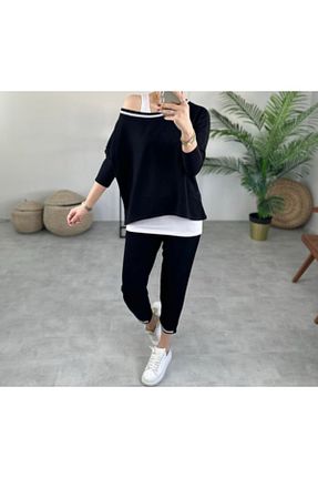 ست بالاتنه و پائین تنه سایز بزرگ مشکی زنانه کش دار Butik - کد 935312557
