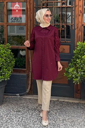 تونیک حجاب زرشکی زنانه پنبه پلی استر FUAT GÜRSEN - کد 928641747