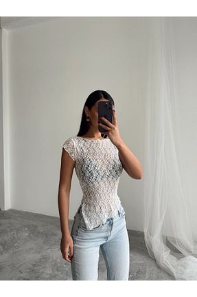 بلوز سفید زنانه یقه دوچرخه mydukkan.co - کد 934423309