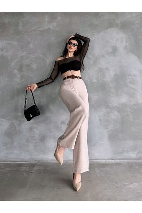 شلوار بژ زنانه کتان Caddebostan Moda - کد 926087777