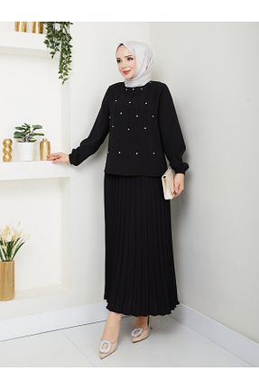 ست بالاتنه و پائین تنه مشکی زنانه بافتنی asyadabutik - کد 794602078