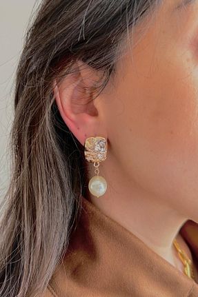 گوشواره جواهر طلائی مروارید DEMOKAN - کد 846452807