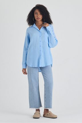 پیراهن آبی زنانه اورسایز macharel jeans - کد 842986107