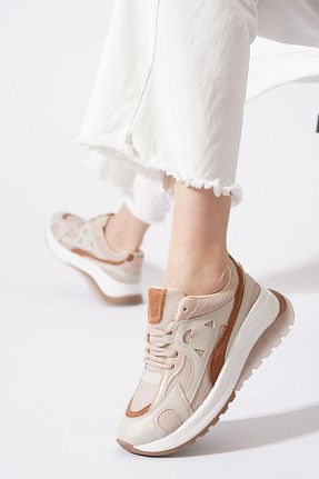 کفش اسنیکر بژ زنانه بند دار Moda Pie - کد 934484075