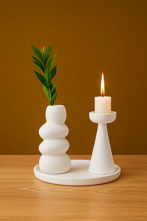 شمعدان و شمع گیر سفید Taş Tozu Lapida Home Decor - کد 931506172