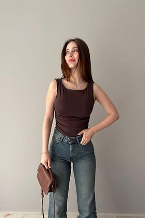 بادی قهوه ای زنانه یقه قایقی lizge giyim - کد 902803823