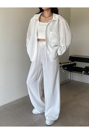 ست بالاتنه و پائین تنه سفید زنانه بافت Bade Butik - کد 934635915