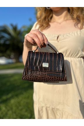کیف دوشی قهوه ای زنانه چرم مصنوعی SİNİSA BAG - کد 929728943