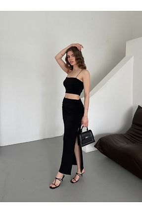 ست بالاتنه و پائین تنه مشکی زنانه بافتنی FEWTİNT - کد 924382968