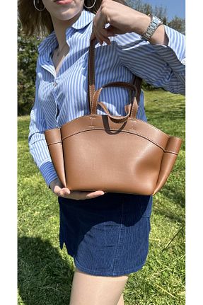 کیف دوشی قهوه ای زنانه چرم مصنوعی SİNİSA BAG - کد 929739367