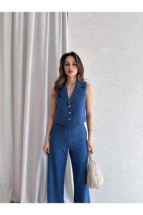 کت و شلوار آبی زنانه یقه کتی Mooi Butik - کد 936058371