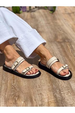 دمپائی بژ زنانه چرم مصنوعی SİBA SHOES - کد 934876722