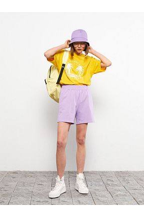 شلوارک و برمودا بنفش زنانه پنبه ای LC Waikiki - کد 936082563