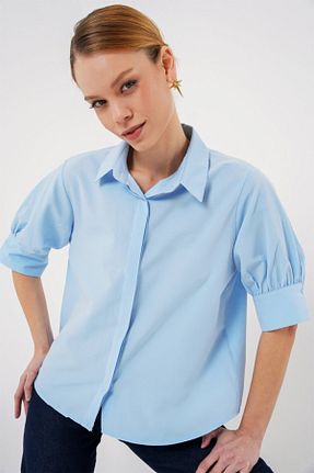 پیراهن آبی زنانه یقه پیراهنی Eserden - کد 936089027