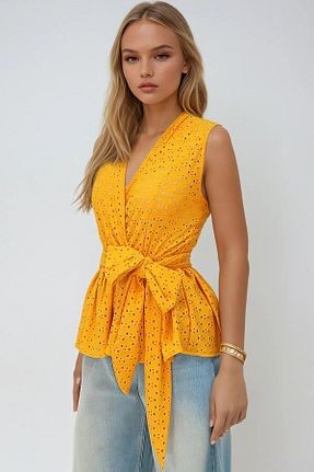 بلوز زرد زنانه ساده Trend Alaçatı Stili - کد 933170452