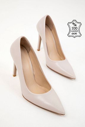 کفش پاشنه بلند کلاسیک بژ زنانه چرم خالص SOHO - کد 889696586