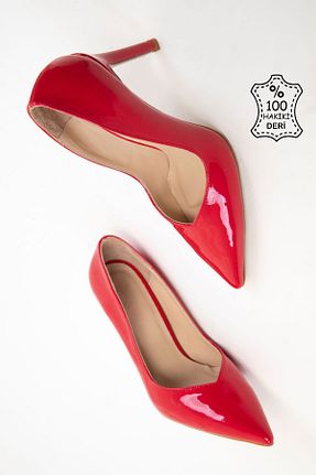 کفش پاشنه بلند کلاسیک قرمز زنانه چرم خالص SOHO - کد 889696576