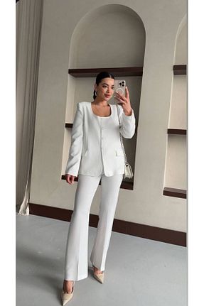 ست بالاتنه و پائین تنه سفید زنانه بافتنی Whıte Aura - کد 934971297