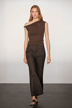 شلوار زرشکی زنانه کتان Massimo Dutti - کد 935013012