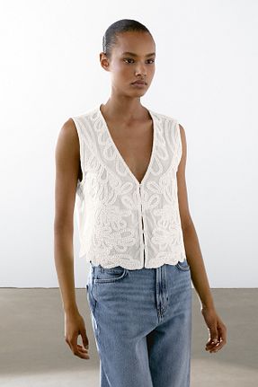 جلیقه سفید زنانه پنبه ای Massimo Dutti - کد 934995233