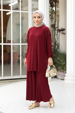 ست بالاتنه و پائین تنه زرشکی زنانه بافتنی LOCCO - کد 934994104