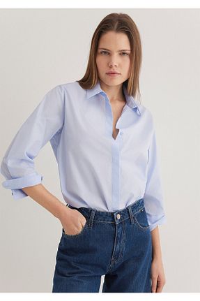 پیراهن آبی زنانه یقه پیراهنی Mavi - کد 895043207