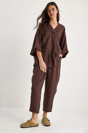 ست بالاتنه و پائین تنه قهوه ای زنانه بافتنی Bianco Lucci - کد 935024387