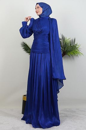 لباس مجلسی حجاب آبی زنانه ساتن giz astore - کد 936146601