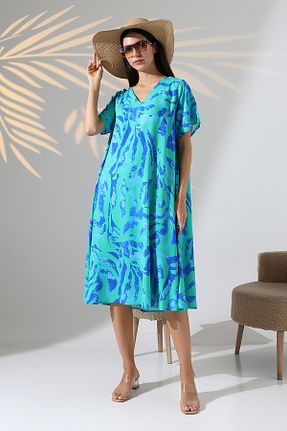 لباس سایز بزرگ آبی زنانه ویسکون LİKAPA - کد 935047482