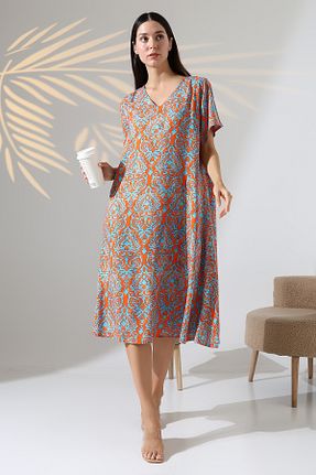 لباس سایز بزرگ نارنجی زنانه ویسکون LİKAPA - کد 935047473