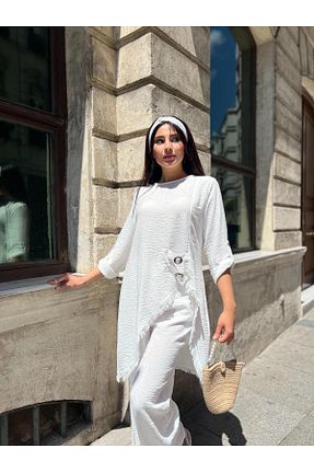ست بالاتنه و پائین تنه سفید زنانه بافتنی Göker Life - کد 935056318