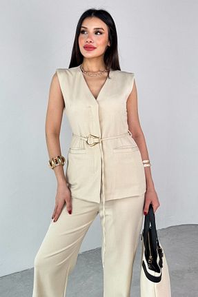 ست بالاتنه و پائین تنه بژ زنانه پنبه ای Cappmoda - کد 935112835