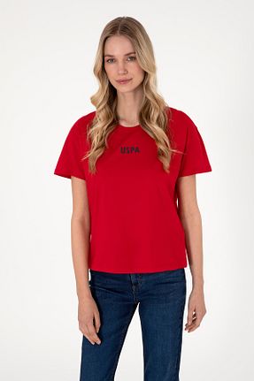 تیشرت قرمز زنانه یقه دوچرخه U.S. Polo Assn. - کد 935134272
