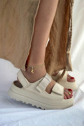 صندل بژ زنانه پاشنه تخت Shoebutik - کد 935153730