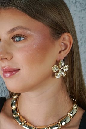 گوشواره جواهر زرد برنجی TRENDTAKI - کد 935161934