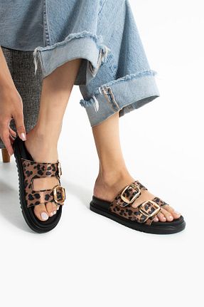 دمپائی قهوه ای زنانه چرم مصنوعی Güllü Shoes - کد 935388598