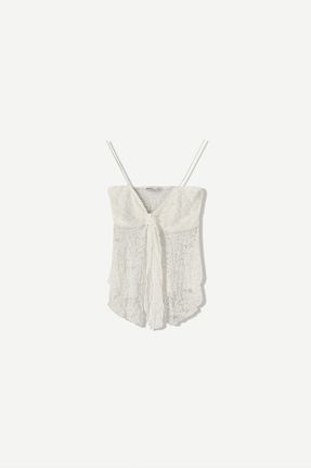 تیشرت قرمز زنانه یقه دگاژه Bershka - کد 935415953