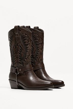 بوت / نیم بوت قهوه ای مردانه پلی اورتان Bershka - کد 935281562