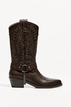 بوت / نیم بوت قهوه ای مردانه پلی اورتان Bershka - کد 935281562