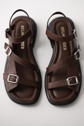 صندل قهوه ای زنانه پاشنه تخت selinshoes - کد 935280056